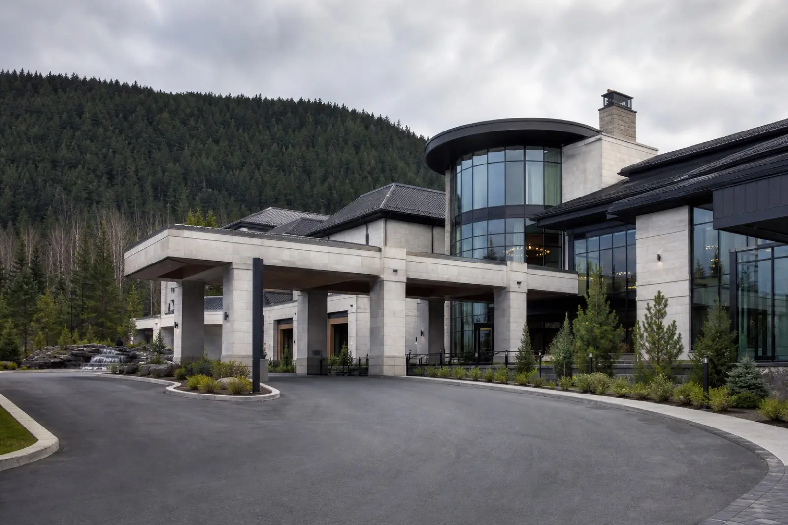 Grand Laurentides resort exterior set among Laurentides forest hills